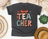 Teacher Stacked Bow in Pepper Comfort Colors 1717 tee