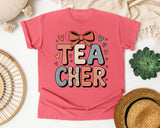 Teacher Stacked Bow in Watermelon Comfort Colors 1717 tee