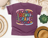 Second Grade Pencil Rainbow in Berry Comfort Colors 1717 tee