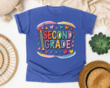 Second Grade Pencil Rainbow in Flo Blue Comfort Colors 1717 tee