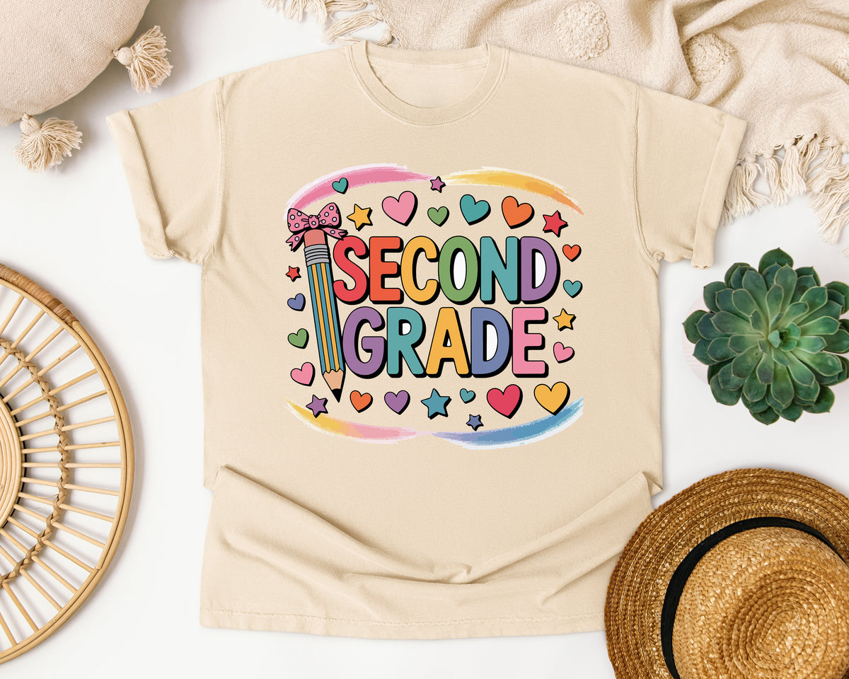 Second Grade Pencil Rainbow in Ivory Comfort Colors 1717 tee