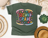 Second Grade Pencil Rainbow in Moss Comfort Colors 1717 tee