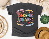 Second Grade Pencil Rainbow in Pepper Comfort Colors 1717 tee