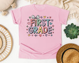 First Grade Bow Hearts in Blossom Comfort Colors 1717 tee