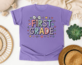 First Grade Bow Hearts in Violet Comfort Colors 1717 tee