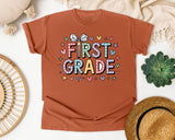 First Grade Bow Hearts in Yam Comfort Colors 1717 tee