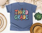 Third Grade Books Smiley in Blue Jean Comfort Colors 1717 tee