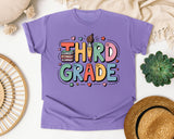 Third Grade Books Smiley in Violet Comfort Colors 1717 tee
