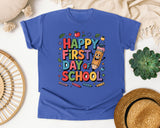 Happy First Day Of School Pencil in Flo Blue Comfort Colors 1717 tee