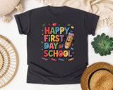 Happy First Day Of School Pencil in Graphite Comfort Colors 1717 tee
