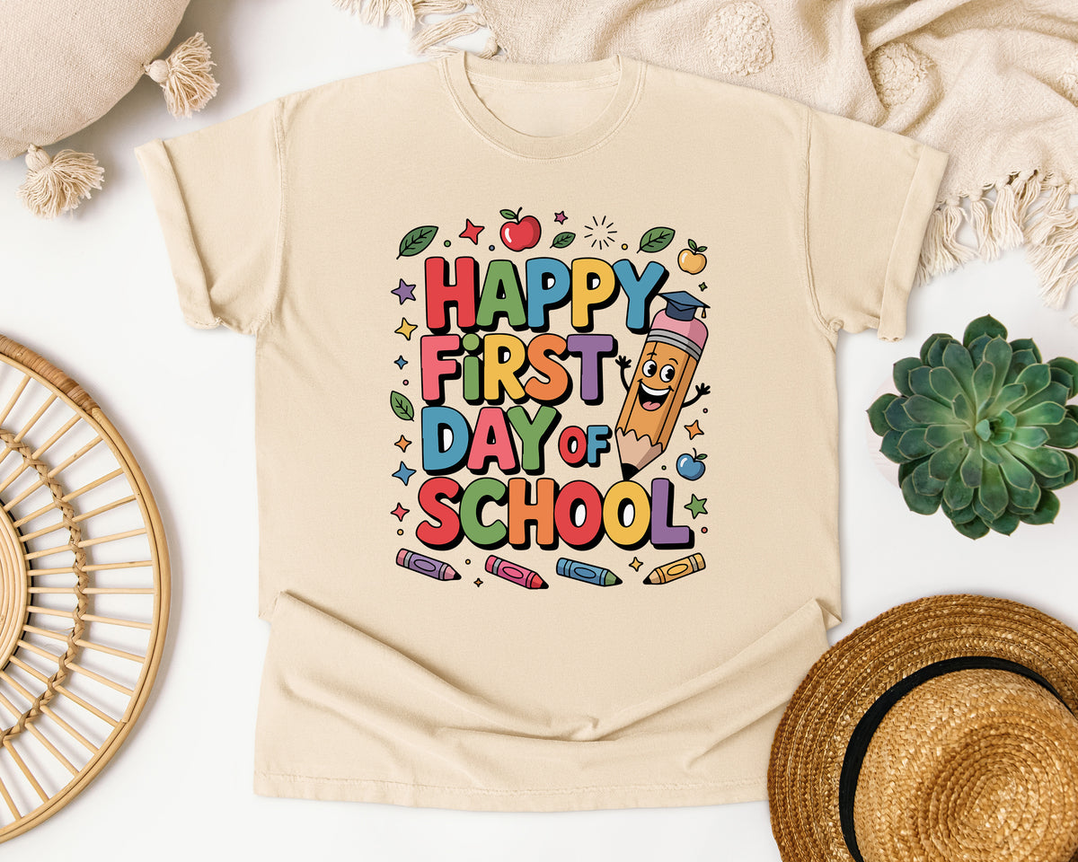 Happy First Day Of School Pencil in Ivory Comfort Colors 1717 tee