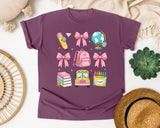 Back To School Supplies Pink Bow in Berry Comfort Colors 1717 tee