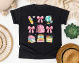 Back To School Supplies Pink Bow in Black Comfort Colors 1717 tee