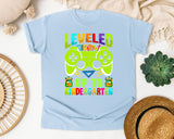 Leveled Up To Kindergarten in Chambray Comfort Colors 1717 tee