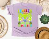 Leveled Up To Kindergarten in Orchid Comfort Colors 1717 tee