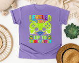 Leveled Up To Kindergarten in Violet Comfort Colors 1717 tee