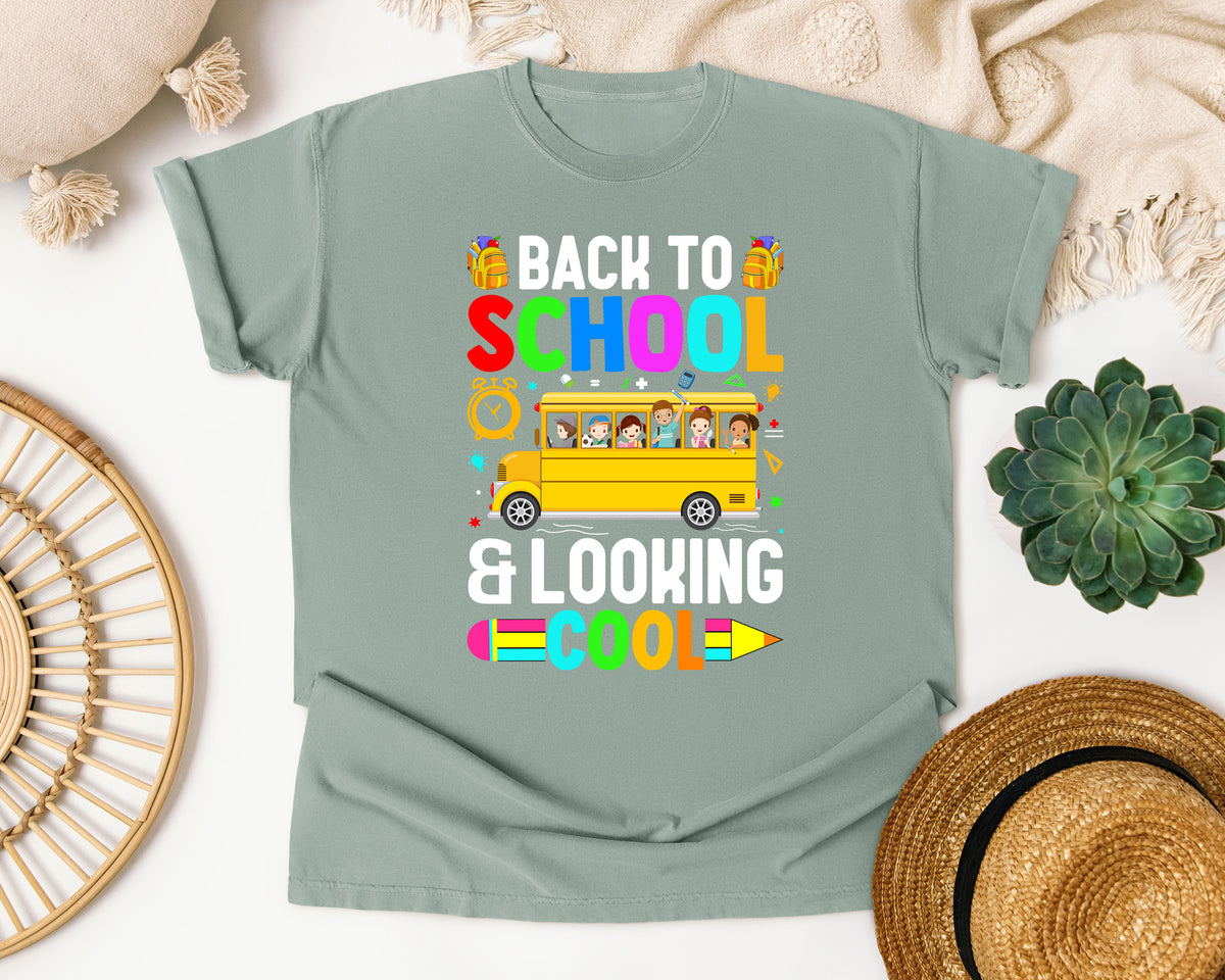 Back To School And Looking Cool Bus in Bay Comfort Colors 1717 tee