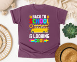 Back To School And Looking Cool Bus in Berry Comfort Colors 1717 tee