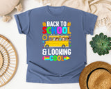 Back To School And Looking Cool Bus in Blue Jean Comfort Colors 1717 tee