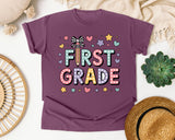 First Grade Bow Stars in Berry Comfort Colors 1717 tee