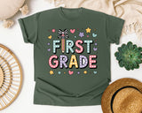 First Grade Bow Stars in Moss Comfort Colors 1717 tee