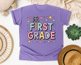 First Grade Bow Stars in Violet Comfort Colors 1717 tee