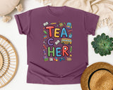Teacher School Supplies Stacked in Berry Comfort Colors 1717 tee