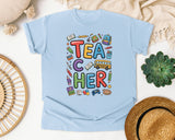 Teacher School Supplies Stacked in Chambray Comfort Colors 1717 tee