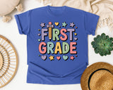 First Grade Pencil Hearts in Flo Blue Comfort Colors 1717 tee