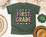 First Grade Pencil Hearts in Moss Comfort Colors 1717 tee