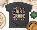 First Grade Pencil Hearts in Pepper Comfort Colors 1717 tee