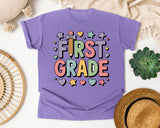 First Grade Pencil Hearts in Violet Comfort Colors 1717 tee