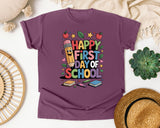 Happy First Day Of School Books in Berry Comfort Colors 1717 tee