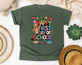 Happy First Day Of School Books in Moss Comfort Colors 1717 tee