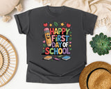 Happy First Day Of School Books in Pepper Comfort Colors 1717 tee