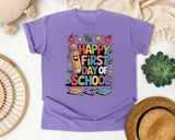 Happy First Day Of School Books in Violet Comfort Colors 1717 tee