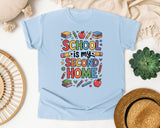 School Is My Second Home Books in Chambray Comfort Colors 1717 tee