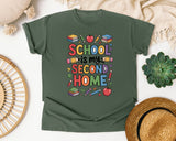 School Is My Second Home Books in Moss Comfort Colors 1717 tee