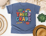 Third Grade Rainbow Frog in Blue Jean Comfort Colors 1717 tee