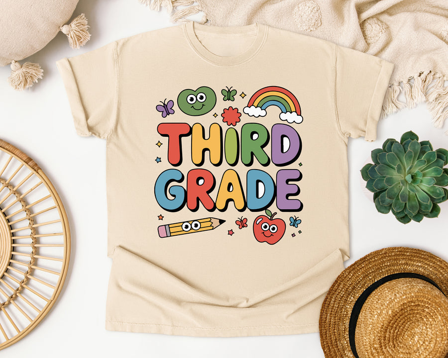 Third Grade Rainbow Frog in Ivory Comfort Colors 1717 tee