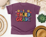 Third Grade Crayon Stars in Berry Comfort Colors 1717 tee