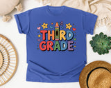Third Grade Crayon Stars in Flo Blue Comfort Colors 1717 tee