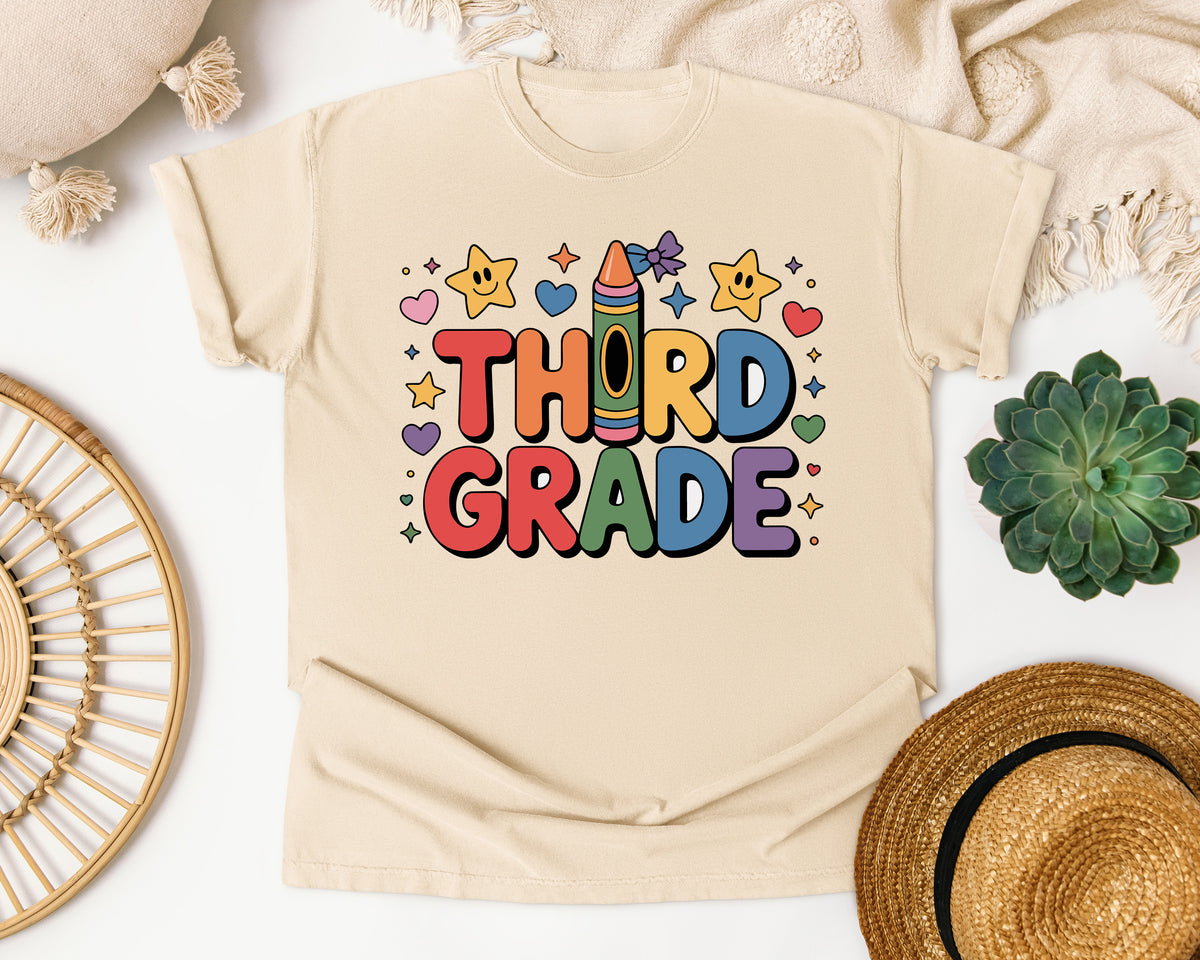 Third Grade Crayon Stars in Ivory Comfort Colors 1717 tee