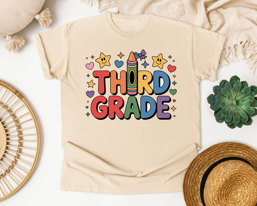 Third Grade Crayon Stars in Ivory Comfort Colors 1717 tee