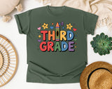 Third Grade Crayon Stars in Moss Comfort Colors 1717 tee