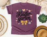 Kindergarten Script Bow in Berry Comfort Colors 1717 tee