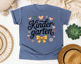 Kindergarten Script Bow in Blue Jean Comfort Colors 1717 tee