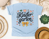 Kindergarten Script Bow in Chambray Comfort Colors 1717 tee