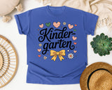 Kindergarten Script Bow in Flo Blue Comfort Colors 1717 tee