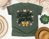 Kindergarten Script Bow in Moss Comfort Colors 1717 tee